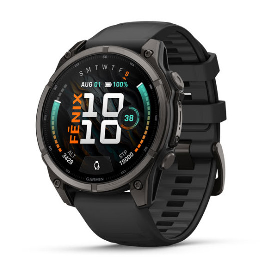 Смарт-годинник Garmin Fenix 9 47 мм AMOLED Карбоново-сірий DLC титан з чорним силіконовим ремінцем