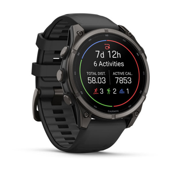Смарт-годинник Garmin Fenix 9 47 мм AMOLED Карбоново-сірий DLC титан з чорним силіконовим ремінцем