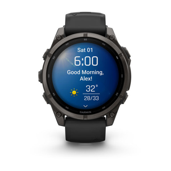 Смарт-годинник Garmin Fenix 9 47 мм AMOLED Карбоново-сірий DLC титан з чорним силіконовим ремінцем