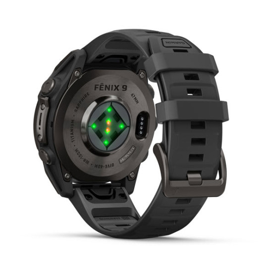 Смарт-годинник Garmin Fenix 9 47 мм AMOLED Карбоново-сірий DLC титан з чорним силіконовим ремінцем
