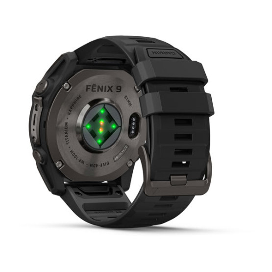 Смарт-годинник Garmin Fenix 9 51 мм AMOLED Карбоново-сірий DLC титан з чорним силіконовим ремінцем