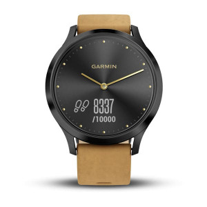 Гібридний годинник Garmin vivomove HR Premium, чорний онікс із коричневим замшевим ремінцем