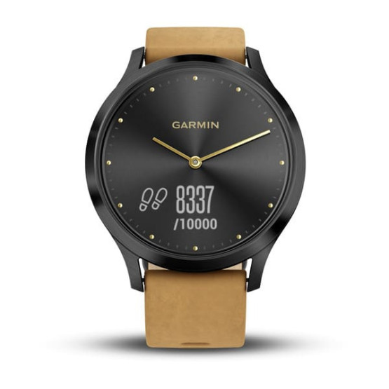 Гібридний годинник Garmin vivomove HR Premium, чорний онікс із коричневим замшевим ремінцем