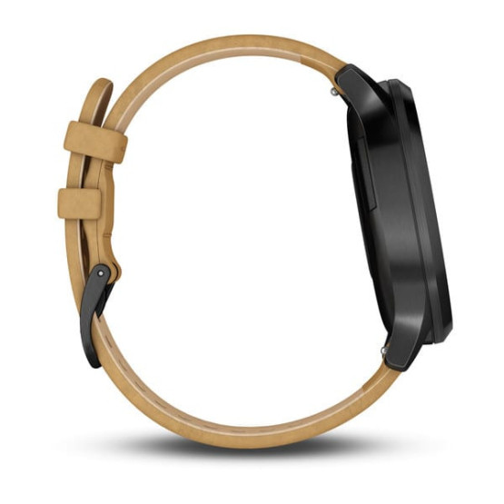 Гібридний годинник Garmin vivomove HR Premium, чорний онікс із коричневим замшевим ремінцем