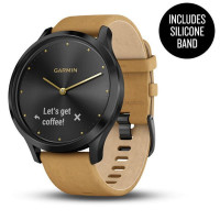 Гибридные часы Garmin vivomove HR Premium, черный оникс с коричневым замшевым ремешком