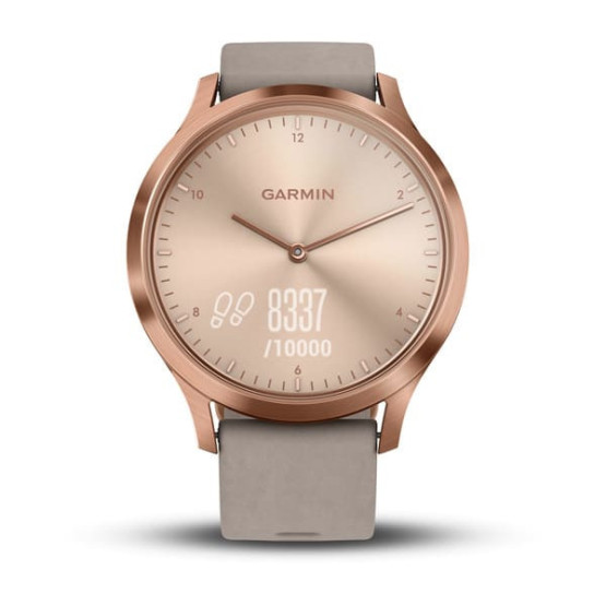 Гібридний годинник Garmin vivomove HR Premium, рожеве золото із сірим замшевим ремінцем Гібридний годинник Garmin vivomove HR Premium, рожеве золото із сірим замшевим ремінцем