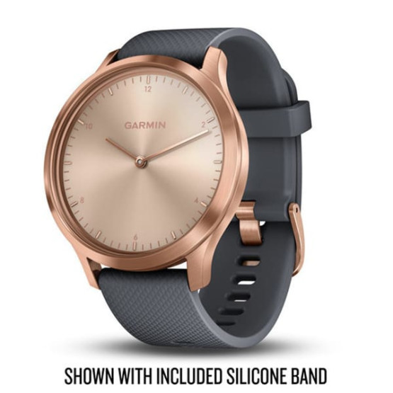 Гібридний годинник Garmin vivomove HR Premium, рожеве золото із сірим замшевим ремінцем Гібридний годинник Garmin vivomove HR Premium, рожеве золото із сірим замшевим ремінцем