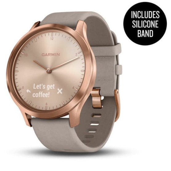 Гібридний годинник Garmin vivomove HR Premium, рожеве золото із сірим замшевим ремінцем