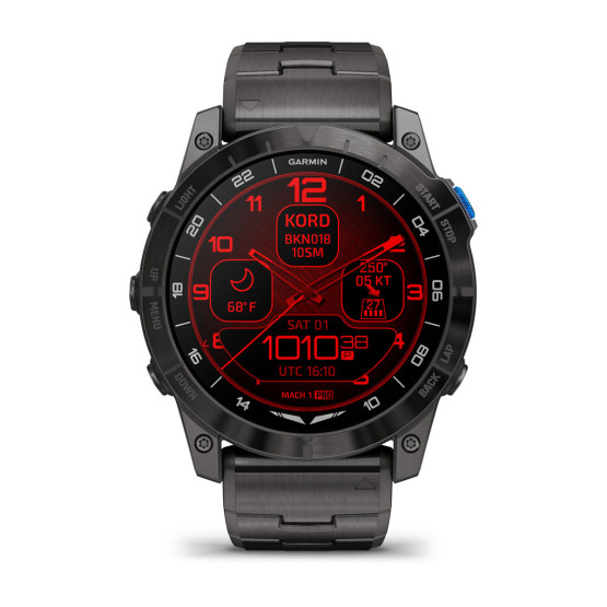 Авіаційний смарт-годинник Garmin D2 Mach 1 Pro, 51 мм, сапфір, сірий карбон DLC із титановим ремінцем