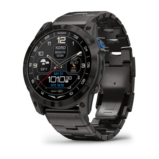 Авіаційний смарт-годинник Garmin D2 Mach 1 Pro, 51 мм, сапфір, сірий карбон DLC із титановим ремінцем