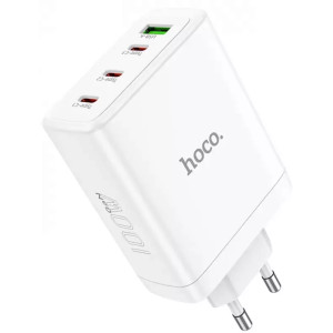 Зарядний пристрій Hoco N31 100w GaN PD 3xUSB-C/USB-A ports fast charger + USB-C to USB-C cable white