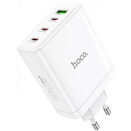 Зарядний пристрій Hoco N31 100w GaN PD 3xUSB-C/USB-A ports fast charger + USB-C to USB-C cable white