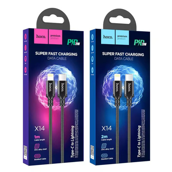 Кабель USB Hoco X14 Black Double Speed PD 20W Type-C to Lightning 1m
