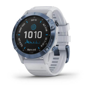 Годинник Garmin Fenix 6 Pro Solar Edition Mineral Blue Titanium with Whitestone Band