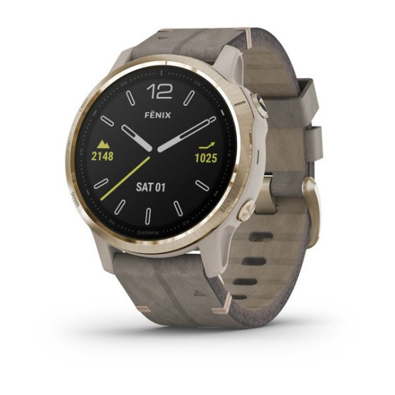 Годинник Garmin Fenix 6S Sapphire Light Gold-tone with Shale Gray Leather Band