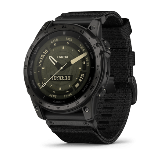 Смарт-годинник Garmin Tactix 7 AMOLED Edition з адаптивним кольоровим екраном чорного кольору з нейлоновим ремінцем