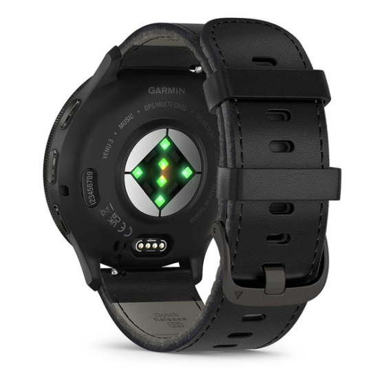 Смарт-годинник Garmin Venu 3 Silver Stainless Steel Bezel 45 MM With Black Case And Black Leather Band Watch