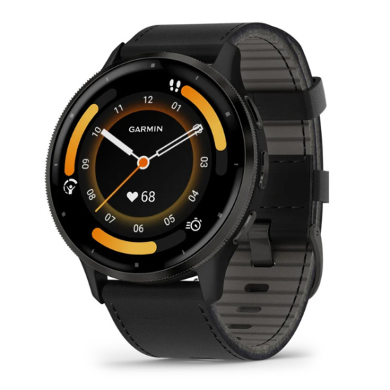 Смарт-годинник Garmin Venu 3 Silver Stainless Steel Bezel 45 MM With Black Case And Black Leather Band Watch