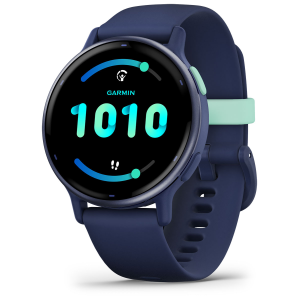Смарт-годинник Garmin Vivoactive 5 з сланцевим алюмінієвим безелем кольору синій металік з темно-синім корпусом та силіконовим ремінцем