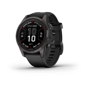 Смарт-годинник Garmin Fenix 7S Pro Sapphire Solar Edition карбоновий сірий корпус з чорним силіконовим ремінцем