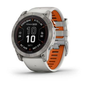 Смарт-годинник Garmin Fenix 7X Pro Sapphire Solar Edition титановий з сірим та помаранчевим силіконовим ремінцем