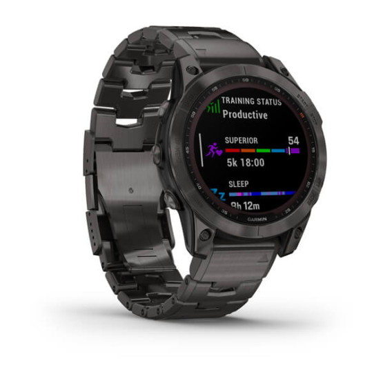 Garmin Fenix 7 Sapphire Solar Carbon Gray DLC Titanium with Titanium Band (includes black silicone band)