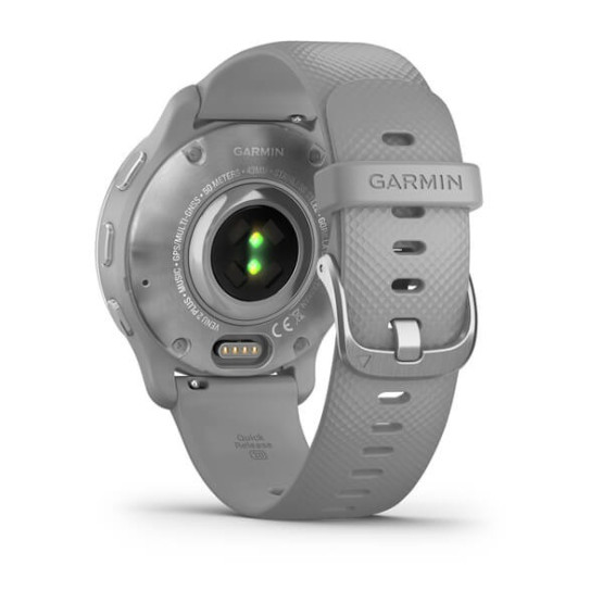 Garmin Venu 2 Plus Silver Stainless Steel Bezel with Powder Gray Case and Silicone Band