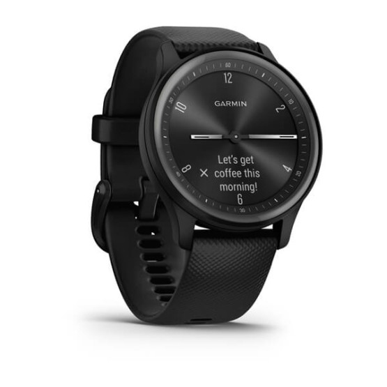 Garmin Vivomove Sport Black Case and Silicone Band with Slate Accents Garmin Vivomove Sport Black Case and Silicone Band with Slate Accents