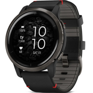 Garmin Venu 2 Slate with Black Leather Band