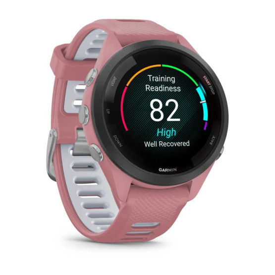 Garmin Forerunner 265S Black Bezel with Light Pink Case and Light Pink/Whitestone Silicone Band