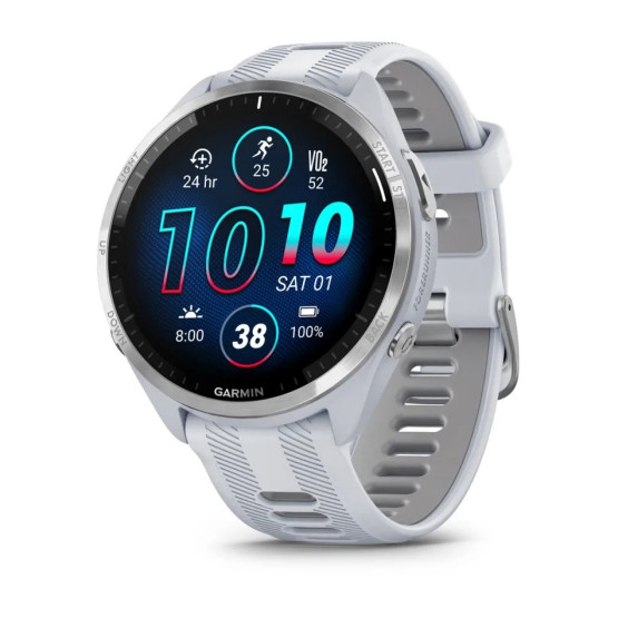 Garmin Forerunner 965 Titanium Bezel with Whitestone Case and Whitestone/Powder Gray Silicone Band