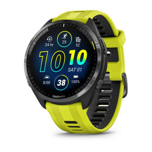 Смарт-годинник Garmin Forerunner 965 чорний корпус з сірим титановим безелем з жовтим силіконовим ремінцем