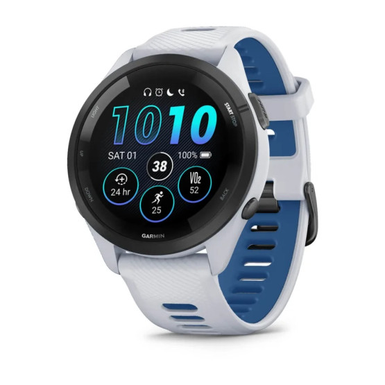 Garmin Forerunner 265 Black Bezel with Whitestone Case and Whitestone/Tidal Blue Silicone Band