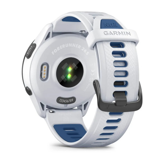 Garmin Forerunner 265 Black Bezel with Whitestone Case and Whitestone/Tidal Blue Silicone Band