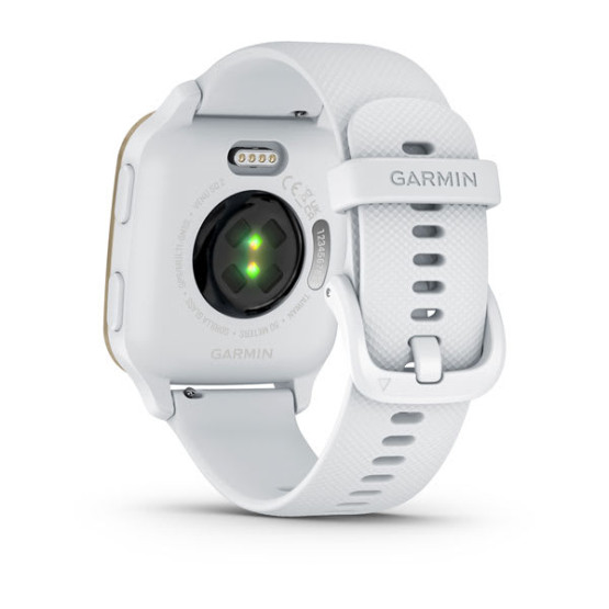 Garmin Venu Sq 2 Cream Gold Aluminum Bezel with White Case and Silicone Band