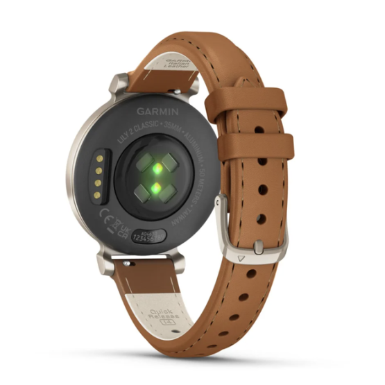 Смарт-годинник Garmin Lily 2 Classic кремове золото з коричневим шкіряним ремінцем