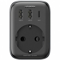 Сетевой зарядный устройство с розеткой Ugreen CD314 GaN 30W 2USB-A+1USB-C+1AC Gray