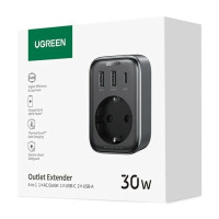 Сетевой зарядный устройство с розеткой Ugreen CD314 GaN 30W 2USB-A+1USB-C+1AC Gray