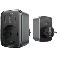 Сетевой зарядный устройство с розеткой Ugreen CD314 GaN 30W 2USB-A+1USB-C+1AC Gray