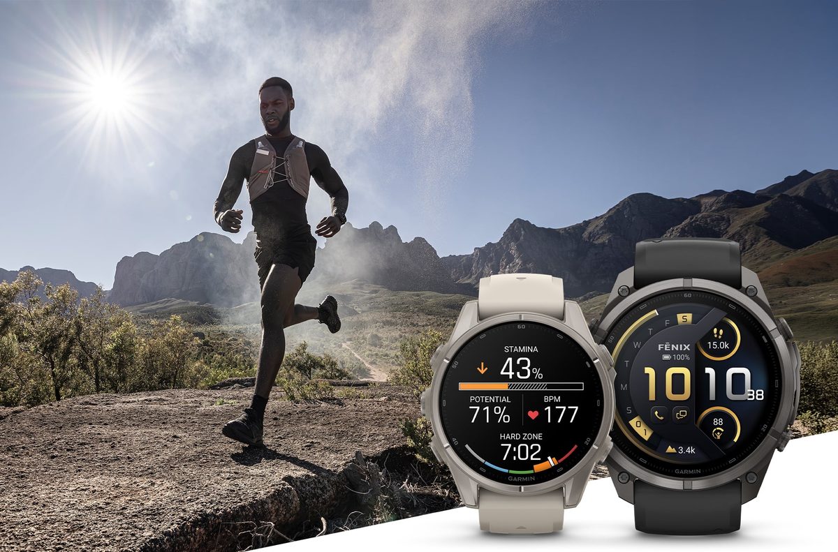 Екран стаміни Garmin fēnix 9 під час трейлового забігу в горах